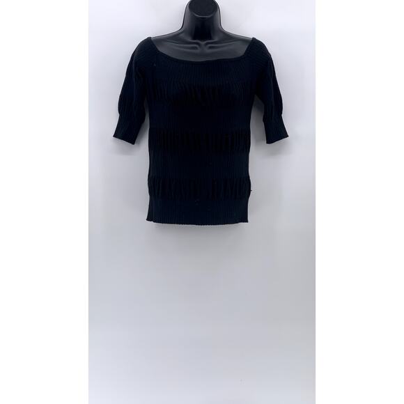 CLUB MONACO Women's Black Ribbed Boatneck Short Elbow Sleeve Top SZ S - Picture 1 of 11